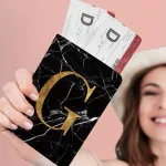 protège passeport personnalisable lettre dorée marbre