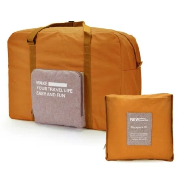 sac de voyage pliable "make your travel life easy and fun" camel