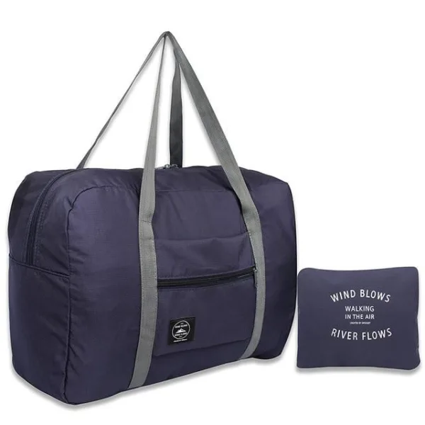sac de voyage pliable "wind blow river flows" bleu marine