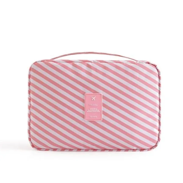 trousse de toilette de voyage rayures roses